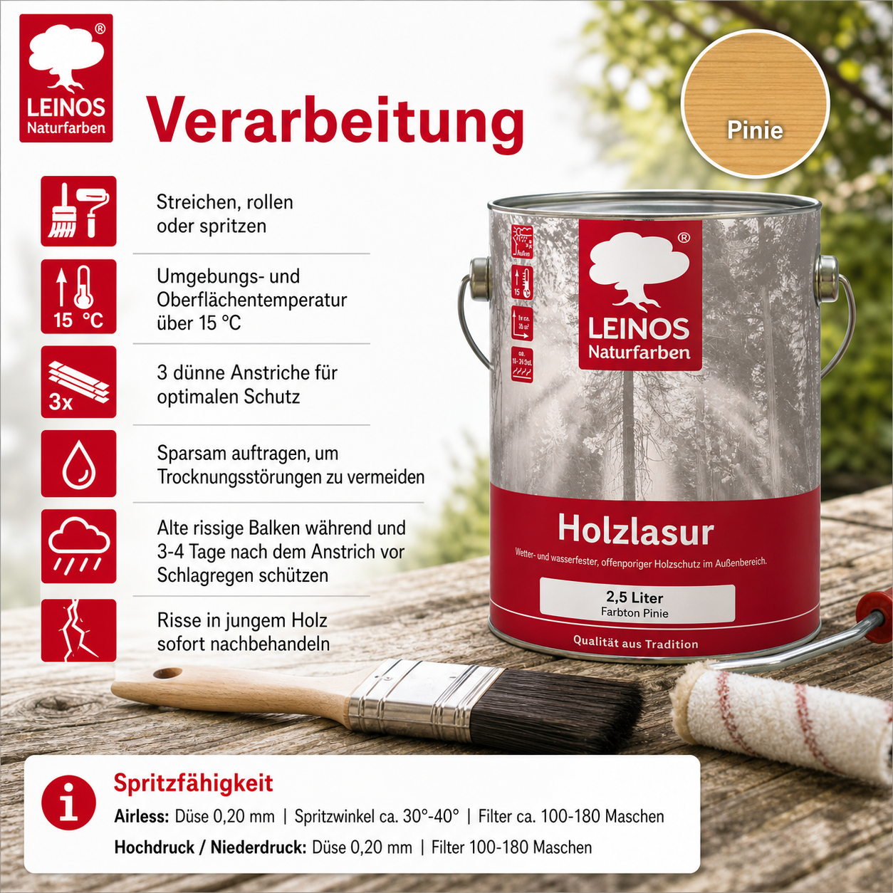 Wetterfeste Holzlasur für Außen 022 Pinie 0,75 Liter - offenporiger Holzschutz mit Filmschutz gegen Pilzbefall - für Fenster, Türen, Zäune & Pergolen - wasserabweisend, lasierend