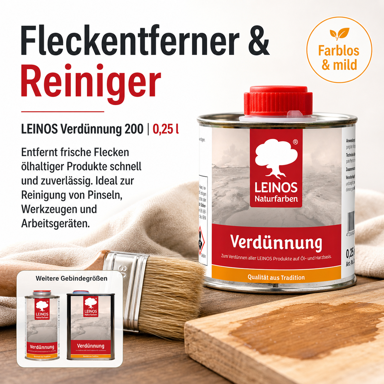 LEINOS 200 Verdünnung 0,25 Liter | Zum Verdünnen aller öligen Produkte sowie zur Reinigung der Arbeitsgeräte. Auch als Fleckentferner geeignet.