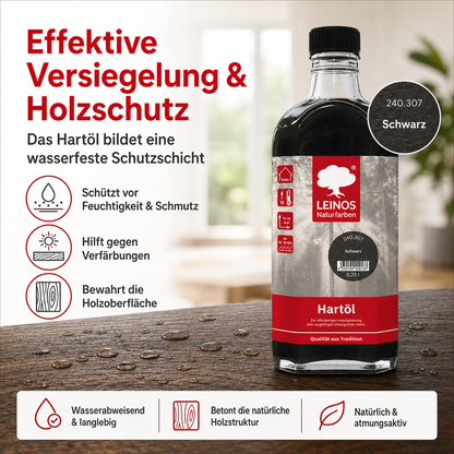 LEINOS Holzöl 250 ml | Hartöl Schwarz für Tische Möbel Arbeitsplatten | Teak Eiche Möbelöl für effektive Versiegelung und langanhaltenden Schutz im Innenbereich