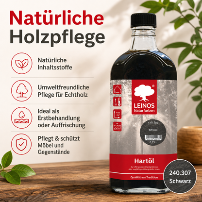 LEINOS Holzöl 250 ml | Hartöl Schwarz für Tische Möbel Arbeitsplatten | Teak Eiche Möbelöl für effektive Versiegelung und langanhaltenden Schutz im Innenbereich