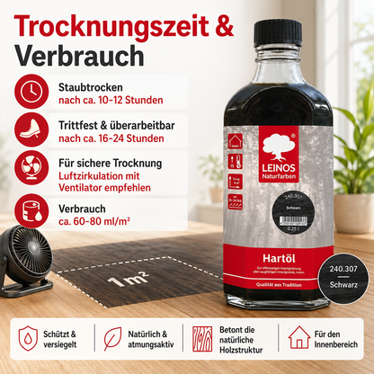 LEINOS Holzöl 250 ml | Hartöl Schwarz für Tische Möbel Arbeitsplatten | Teak Eiche Möbelöl für effektive Versiegelung und langanhaltenden Schutz im Innenbereich