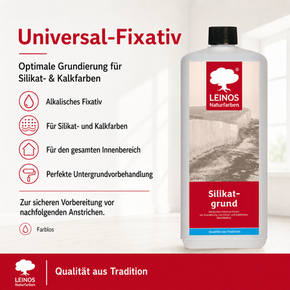 LEINOS Silikatgrund 621 | Universal-Fixativ & Grundierung für Silikat- & Kalkfarben | Farblos, hoch wasserdampfdurchlässig, lösemittelfrei | 1 Liter | von LEINOS