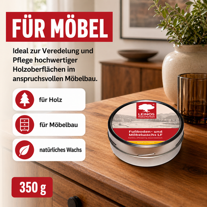 LEINOS Fußboden- & Möbelwachs LF 310 | 350 gramm  Natürliches Hartwachs für Innenbereiche | Atmungsaktiver Schutz für Holz, Kork, Tonfliesen | Reines Naturwachs mit Bienen- & Carnaubawachs