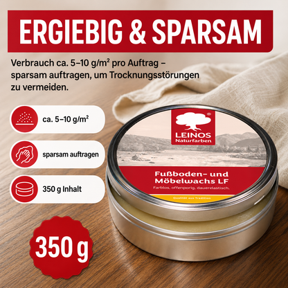 LEINOS Fußboden- & Möbelwachs LF 310 | 350 gramm  Natürliches Hartwachs für Innenbereiche | Atmungsaktiver Schutz für Holz, Kork, Tonfliesen | Reines Naturwachs mit Bienen- & Carnaubawachs