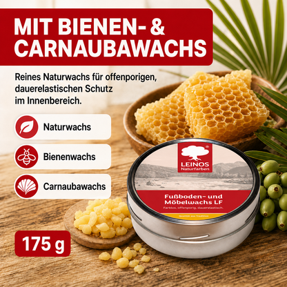 LEINOS Fußboden- & Möbelwachs LF 310 | 175 gramm  Natürliches Hartwachs für Innenbereiche | Atmungsaktiver Schutz für Holz, Kork, Tonfliesen | Reines Naturwachs mit Bienen- & Carnaubawachs