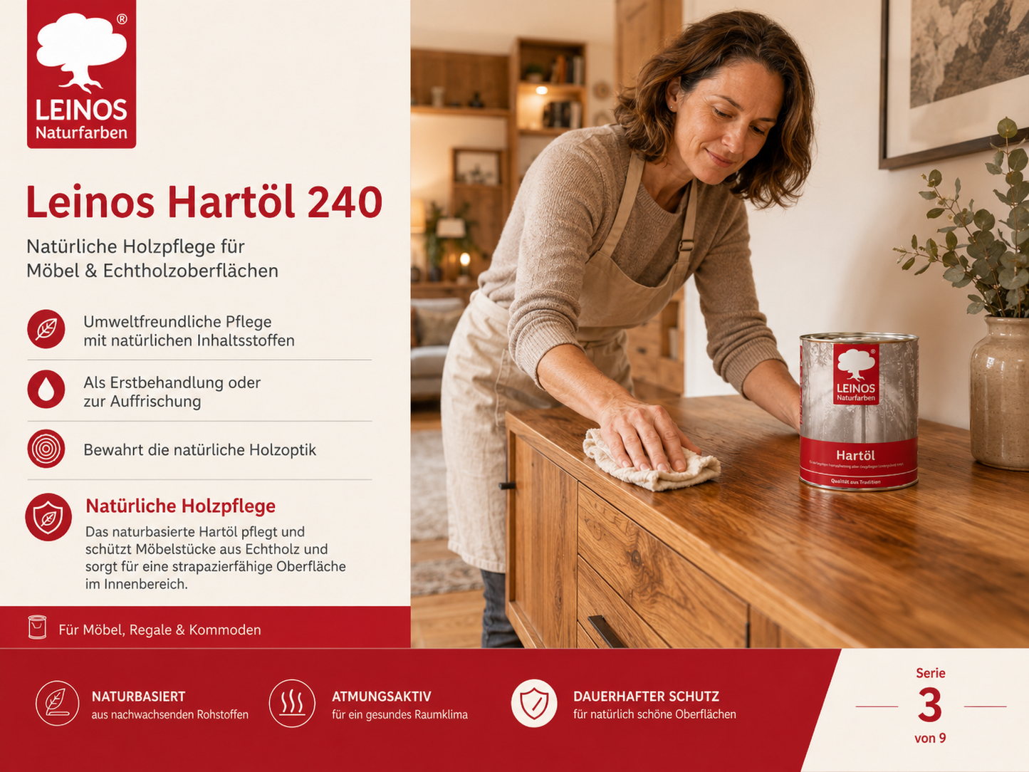 LEINOS Holzöl 750 ml | Hartöl Farblos für Tische Möbel Arbeitsplatten | Teak Eiche Möbelöl für effektive Versiegelung und langanhaltenden Schutz im Innenbereich