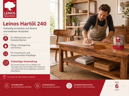 LEINOS Holzöl 750 ml | Hartöl Farblos für Tische Möbel Arbeitsplatten | Teak Eiche Möbelöl für effektive Versiegelung und langanhaltenden Schutz im Innenbereich