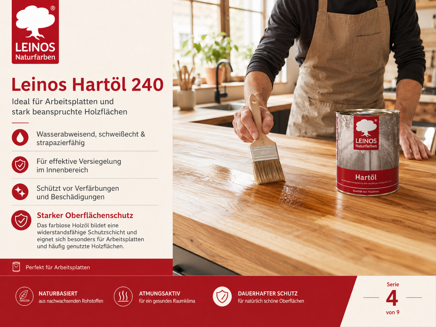 LEINOS Holzöl 750 ml | Hartöl Farblos für Tische Möbel Arbeitsplatten | Teak Eiche Möbelöl für effektive Versiegelung und langanhaltenden Schutz im Innenbereich