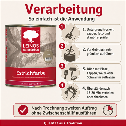 Leinos Naturfarben Estrichfarbe 860 | für innen | Schutz & Farbgebung für offenporige Estrich- & Betonflächen | abriebfest, wasserabweisend | Beige  | 0,75 Liter