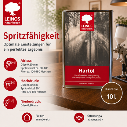 LEINOS Holzöl 10 l | Hartöl Kastanie für Tische Möbel Arbeitsplatten | Teak Eiche Möbelöl für effektive Versiegelung und langanhaltenden Schutz im Innenbereich