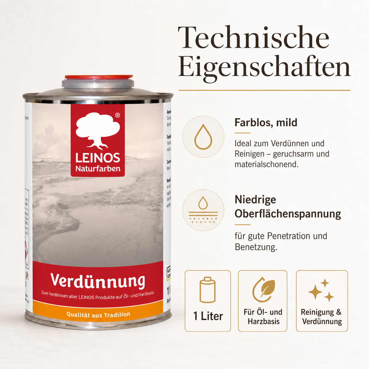 LEINOS 200 Verdünnung 1 Liter | Zum Verdünnen aller öligen Produkte sowie zur Reinigung der Arbeitsgeräte. Auch als Fleckentferner geeignet.