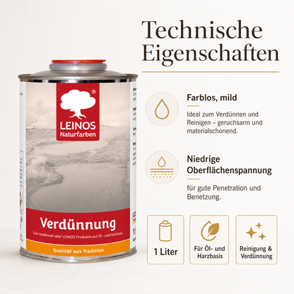 LEINOS 200 Verdünnung 1 Liter | Zum Verdünnen aller öligen Produkte sowie zur Reinigung der Arbeitsgeräte. Auch als Fleckentferner geeignet.