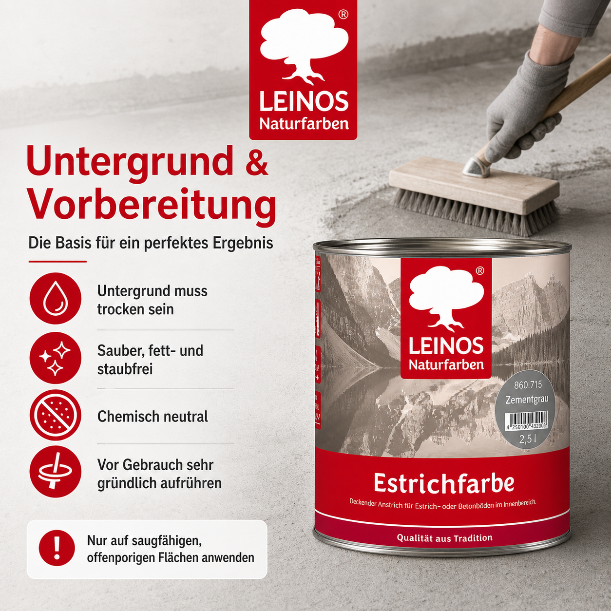 Estrichfarbe 860 | 2,5 Liter | für innen | Schutz & Farbgebung für offenporige Estrich- & Betonflächen | abriebfest, wasserabweisend, speichel- & schweißecht |  Zementgrau