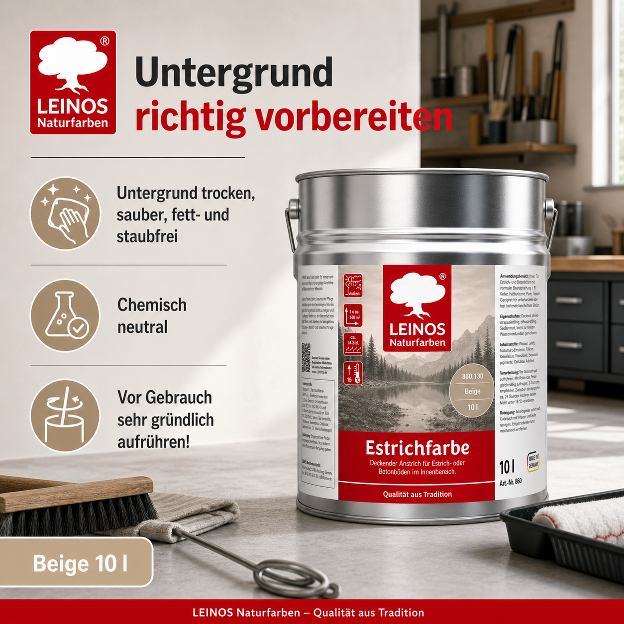 LEINOS 860 Estrichfarbe für Innen, 10l, Beige