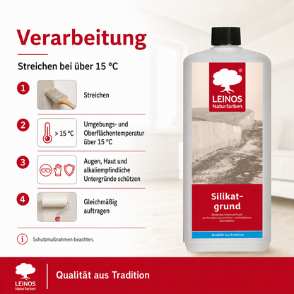 LEINOS Silikatgrund 621 | Universal-Fixativ & Grundierung für Silikat- & Kalkfarben | Farblos, hoch wasserdampfdurchlässig, lösemittelfrei | 1 Liter | von LEINOS