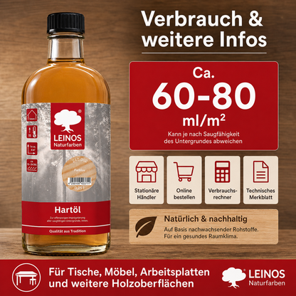 LEINOS Holzöl 250 ml | Hartöl Farblos für Tische Möbel Arbeitsplatten | Teak Eiche Möbelöl für effektive Versiegelung und langanhaltenden Schutz im Innenbereich