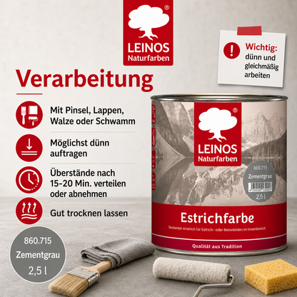Estrichfarbe 860 | 2,5 Liter | für innen | Schutz & Farbgebung für offenporige Estrich- & Betonflächen | abriebfest, wasserabweisend, speichel- & schweißecht |  Zementgrau
