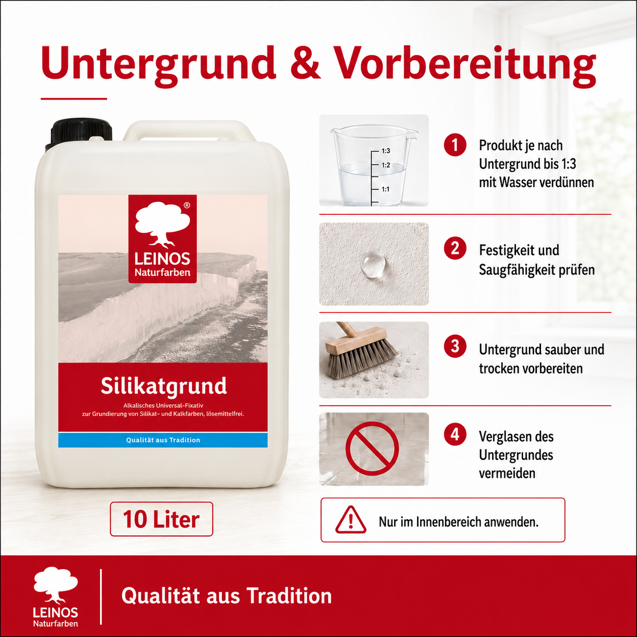 LEINOS 620 Tiefengrund 10,0 L | für stark oder unterschiedlich saugende Wandflächen | Sehr hoch dampfdurchlässig | Farbton nach der Trocknung: nahezu farblos