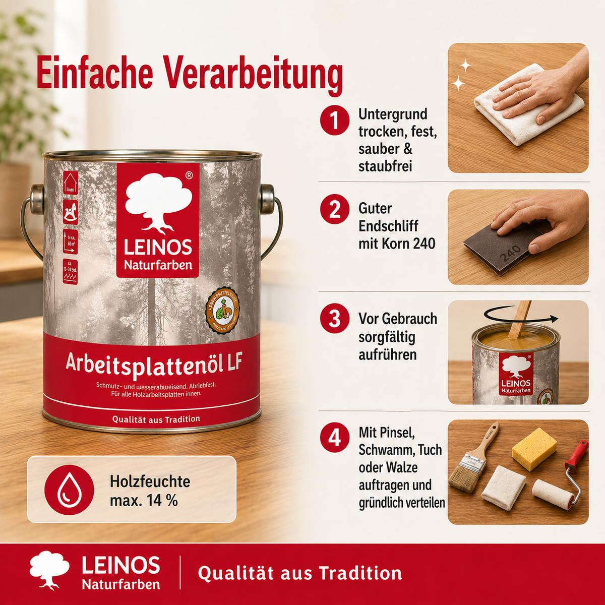 Arbeitsplattenöl LF 283 2,5 Liter – Lebensmittelecht, schmutz- & wasserabweisend, abriebfest – Schutz & Pflege für Holzarbeitsplatten in der Küche – Ideal für stark beanspruchte Oberflächen