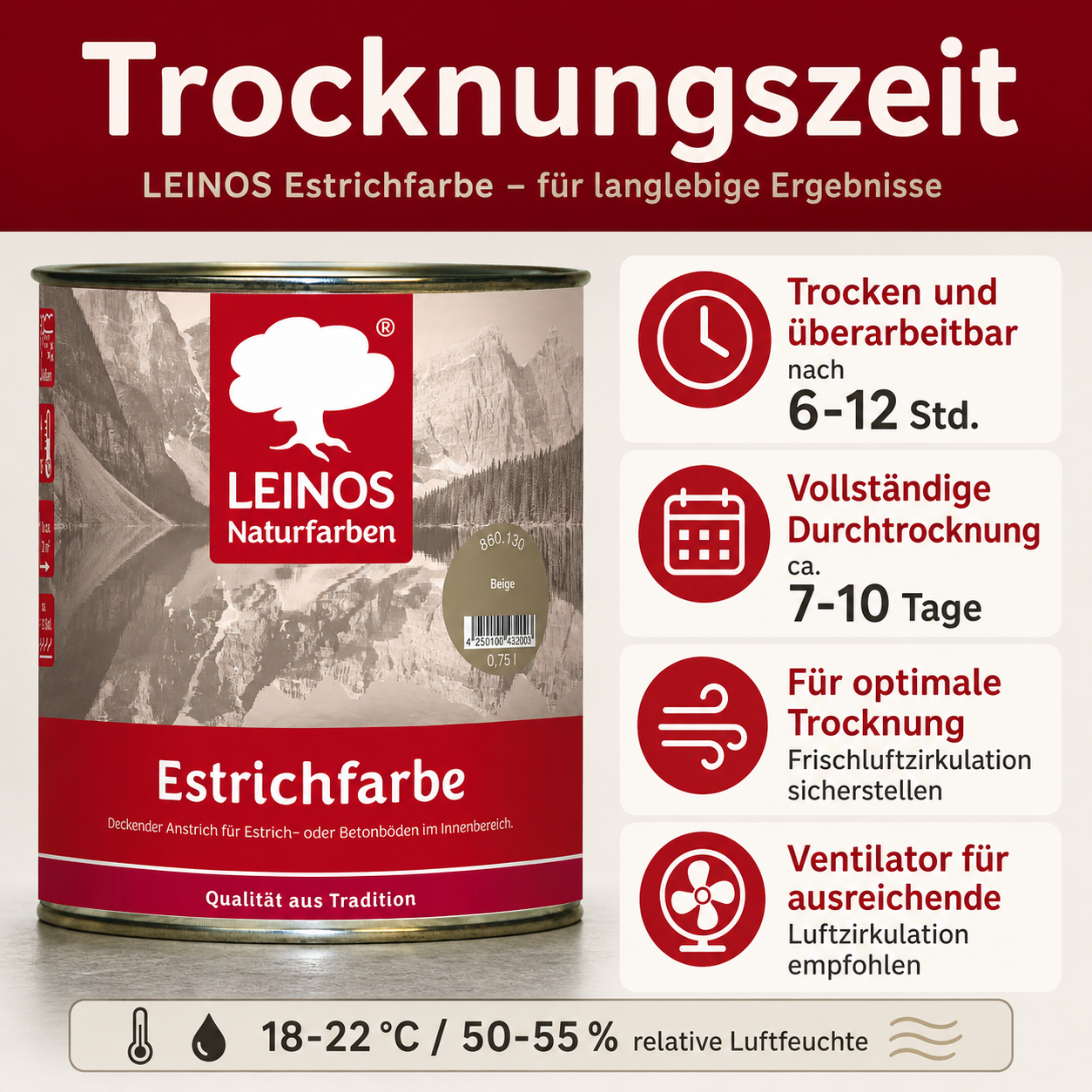 Leinos Naturfarben Estrichfarbe 860 | für innen | Schutz & Farbgebung für offenporige Estrich- & Betonflächen | abriebfest, wasserabweisend | Beige  | 0,75 Liter