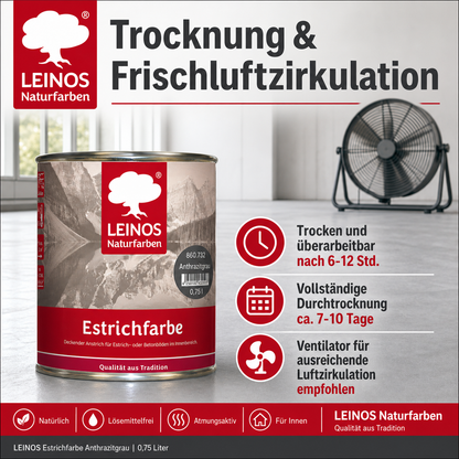 LEINOS Estrichfarbe 860 0,75L Anthrazitgrau– seidenglänzende Beton- & Estrichfarbe für Innen – strapazierfähig & deckend – für Keller, Treppen & Garagenböden – offenporiger Schutzanstrich
