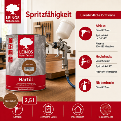 LEINOS Holzöl 2,5 l | Hartöl Nussbaum für Tische Möbel Arbeitsplatten | Teak Eiche Möbelöl für effektive Versiegelung und langanhaltenden Schutz im Innenbereich