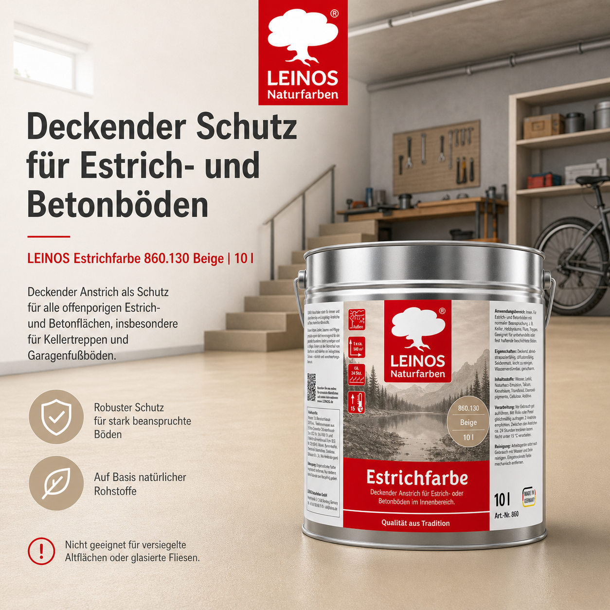 LEINOS 860 Estrichfarbe für Innen, 10l, Beige