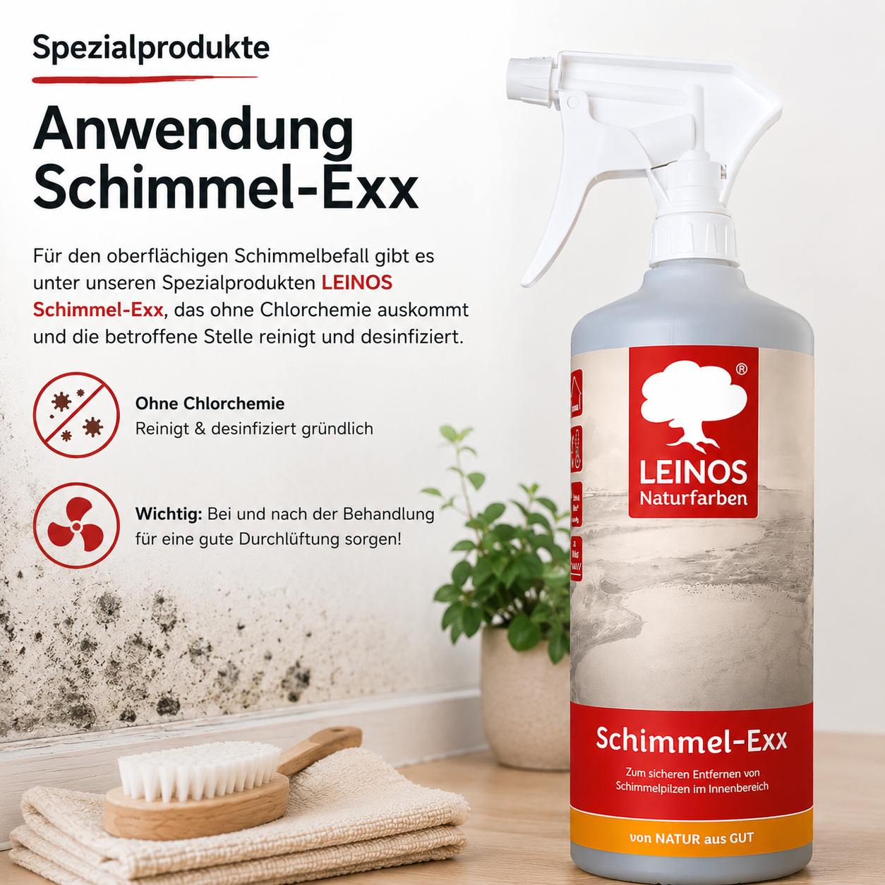 LEINOS 960 Schimmel-Exx 1,00 l Zum sicheren Entfernen von Schimmelpilzen im Innenbereich Ohne Chlorchemie Leicht fließende Flüssigkeit.