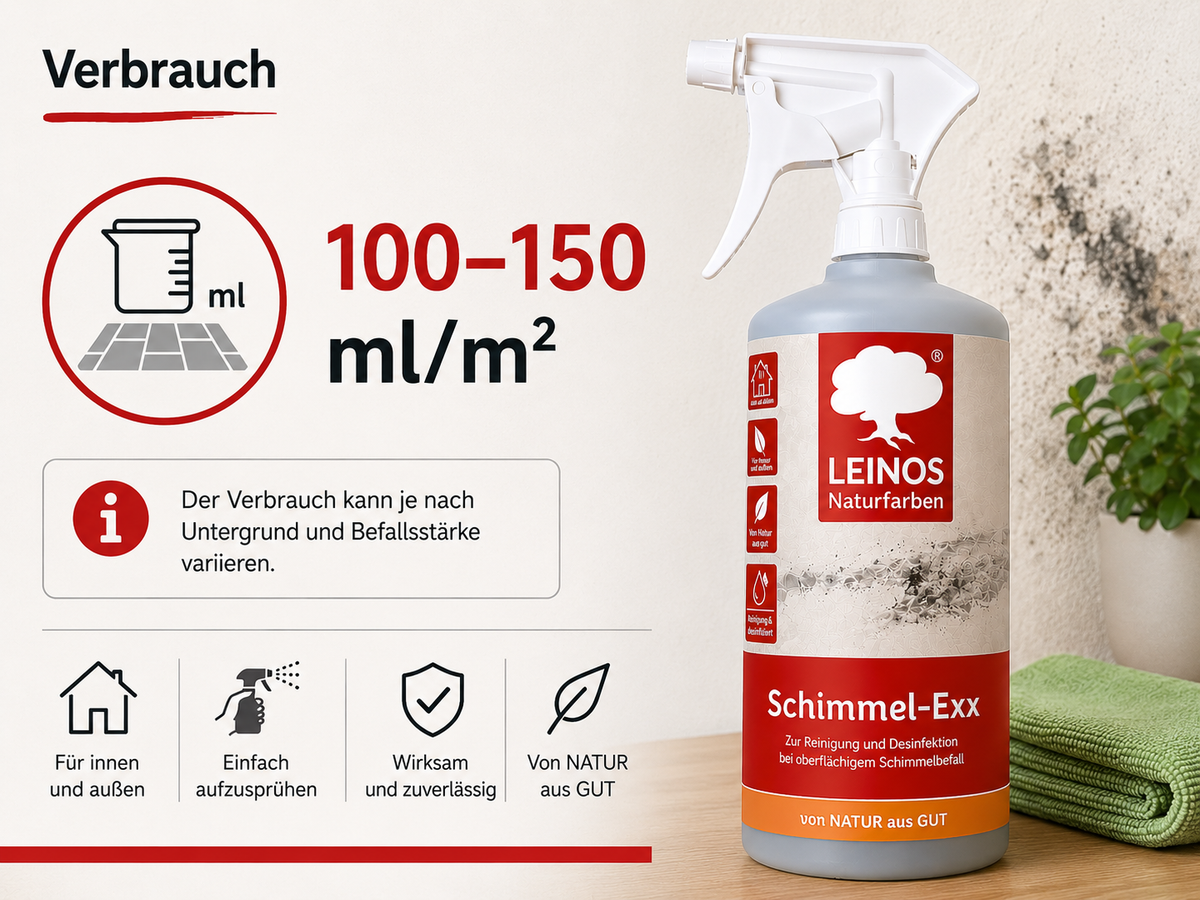 LEINOS 960 Schimmel-Exx 1,00 l Zum sicheren Entfernen von Schimmelpilzen im Innenbereich Ohne Chlorchemie Leicht fließende Flüssigkeit.