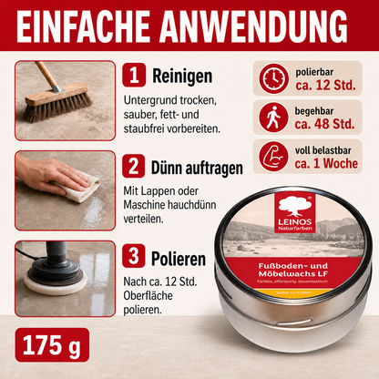 LEINOS Fußboden- & Möbelwachs LF 310 | 175 gramm  Natürliches Hartwachs für Innenbereiche | Atmungsaktiver Schutz für Holz, Kork, Tonfliesen | Reines Naturwachs mit Bienen- & Carnaubawachs