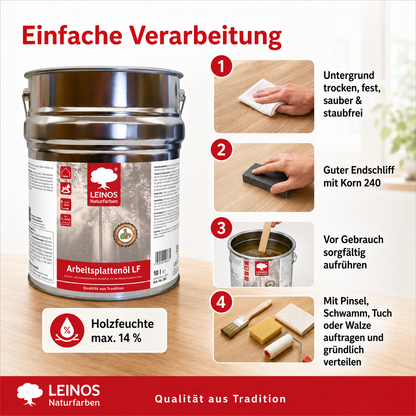 Arbeitsplattenöl LF 283 10,0 Liter – Lebensmittelecht, schmutz- & wasserabweisend, abriebfest – Schutz & Pflege für Holzarbeitsplatten in der Küche – Ideal für stark beanspruchte Oberflächen