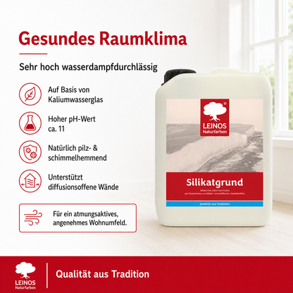 LEINOS Silikatgrund 621 | Universal-Fixativ & Grundierung für Silikat- & Kalkfarben | Farblos, hoch wasserdampfdurchlässig, lösemittelfrei | 2,5 Liter | von LEINOS