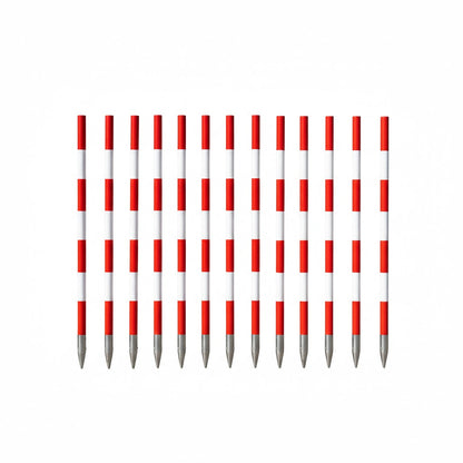 NESTLE Holzfluchtstab-Set 12 Stk | 2 m, Ø 28 mm | rot/weiß 50-cm Felder | PVC-ummantelt | runde Rohrspitze/Stahlspitze | Einfluchten & Abstecken für Vermessung, Straßenbau & GaLaBau