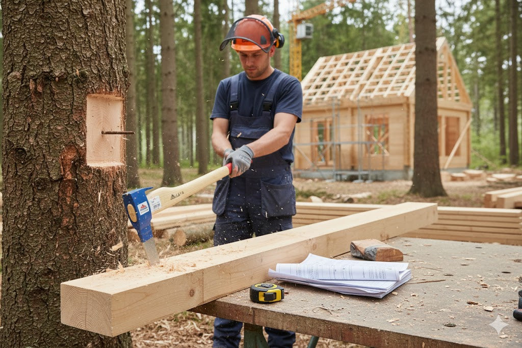 STUBAI Bandhacke mit Nagelzieher/Stiel 800 mm Kopfgewicht 1500 g | Zimmeraxt/Bundaxt zum Behauen von Rohholz, Kerben & Kerven | Spezialaxt für Abbund, Zapfen & Hilfsarbeiten