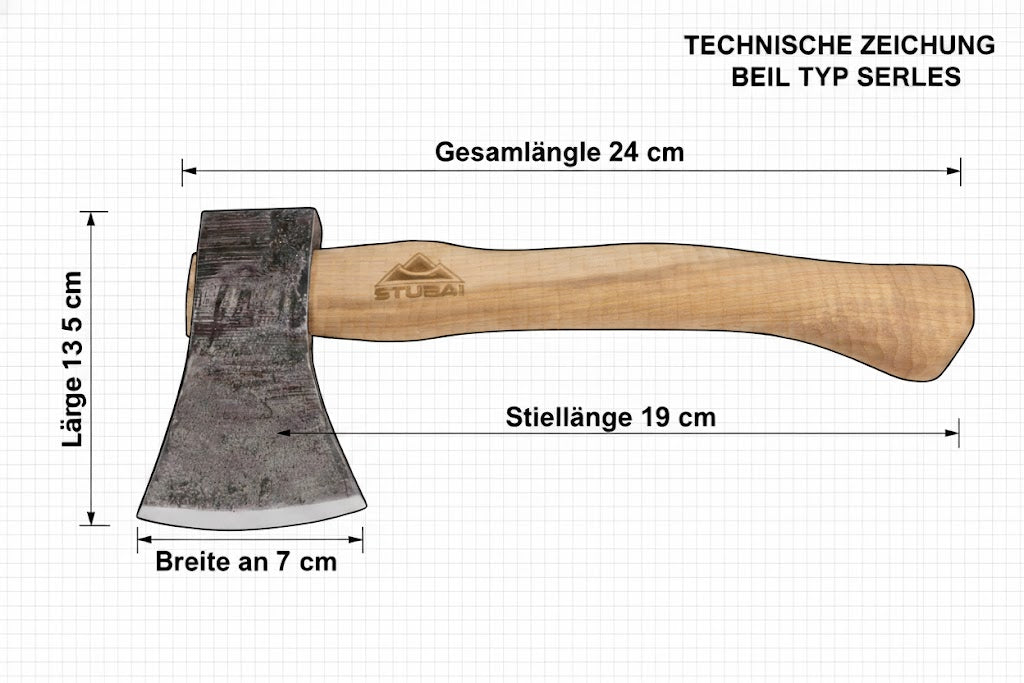 STUBAI Campingbeil Serles 800 g – Handgeschmiedet aus Kohlenstoffstahl, 240 mm, inkl. Lederscheide, geölter Hickorystiel – Outdoor, Bushcraft, Survival