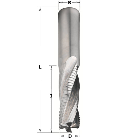 Vollhartmetall Schruppfräser 20x60x120mm mit 4 positiv spiralgenuteten Schneiden Z2+2R Rechtslauf