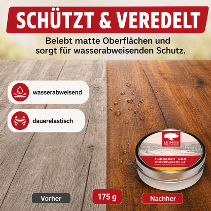 LEINOS Fußboden- & Möbelwachs LF 310 | 175 gramm  Natürliches Hartwachs für Innenbereiche | Atmungsaktiver Schutz für Holz, Kork, Tonfliesen | Reines Naturwachs mit Bienen- & Carnaubawachs