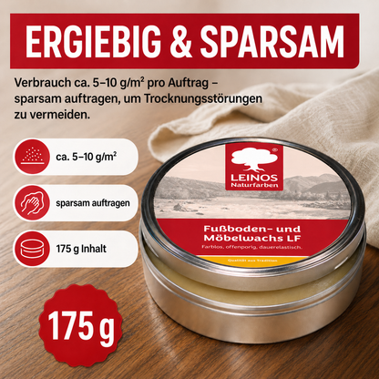LEINOS Fußboden- & Möbelwachs LF 310 | 175 gramm  Natürliches Hartwachs für Innenbereiche | Atmungsaktiver Schutz für Holz, Kork, Tonfliesen | Reines Naturwachs mit Bienen- & Carnaubawachs