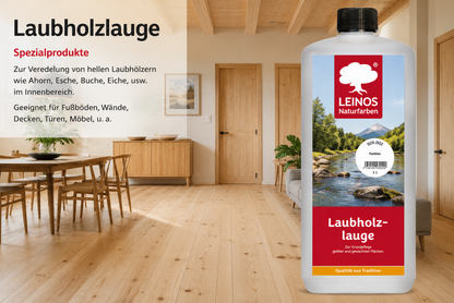 LEINOS 926 Laubholzlauge 1,00 l Farblos Veredelung von hellen Laubhölzern wie Ahorn, Esche, Buche, Eiche, usw. im Innenbereich