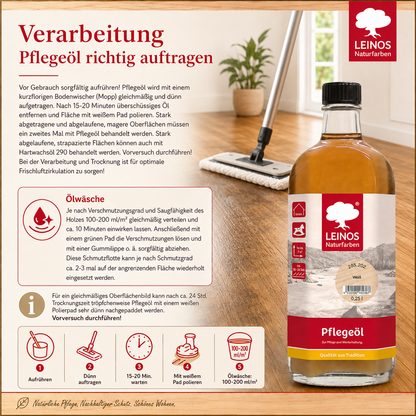 LEINOS 285 Pflegeöl 202 Weiß 0,25 Liter | Zur Behandlung aller geölten und gewachsten Flächen wie Holz, Kork und Linoleum im Innenbereich |