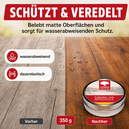 LEINOS Fußboden- & Möbelwachs LF 310 | 350 gramm  Natürliches Hartwachs für Innenbereiche | Atmungsaktiver Schutz für Holz, Kork, Tonfliesen | Reines Naturwachs mit Bienen- & Carnaubawachs