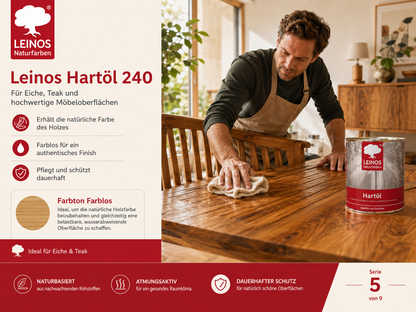 LEINOS Holzöl 750 ml | Hartöl Farblos für Tische Möbel Arbeitsplatten | Teak Eiche Möbelöl für effektive Versiegelung und langanhaltenden Schutz im Innenbereich