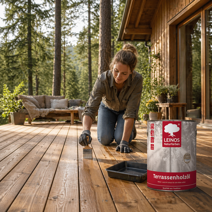 LEINOS Terrassenholzöl 236 | 2,5 Liter | Hochwertiges Holzöl für außen | Für Terrassen, Zäune, Kinderspielgeräte | Farbton: farblos | Tiefer Holzschutz & leichte Anwendung
