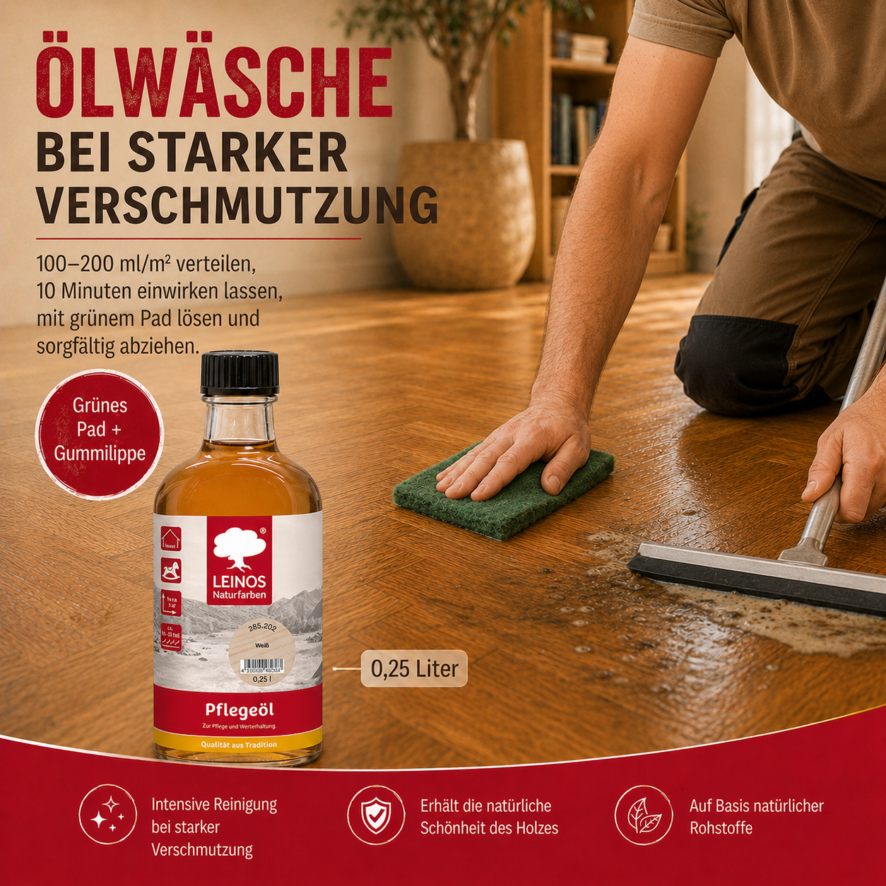 LEINOS 285 Pflegeöl 202 Weiß 0,25 Liter | Zur Behandlung aller geölten und gewachsten Flächen wie Holz, Kork und Linoleum im Innenbereich |