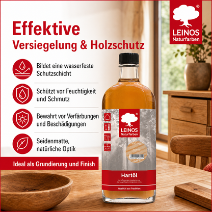 LEINOS Holzöl 250 ml | Hartöl Farblos für Tische Möbel Arbeitsplatten | Teak Eiche Möbelöl für effektive Versiegelung und langanhaltenden Schutz im Innenbereich