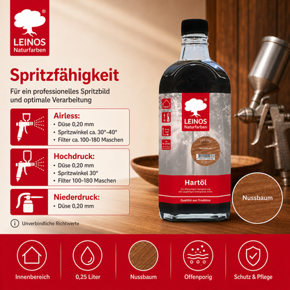 LEINOS Holzöl 250 ml | Hartöl Nussbaum für Tische Möbel Arbeitsplatten | Teak Eiche Möbelöl für effektive Versiegelung und langanhaltenden Schutz im Innenbereich