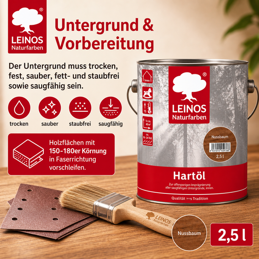 LEINOS Holzöl 2,5 l | Hartöl Nussbaum für Tische Möbel Arbeitsplatten | Teak Eiche Möbelöl für effektive Versiegelung und langanhaltenden Schutz im Innenbereich