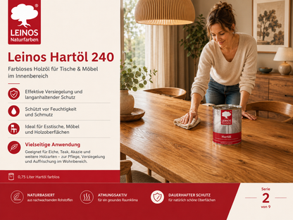 LEINOS Holzöl 750 ml | Hartöl Farblos für Tische Möbel Arbeitsplatten | Teak Eiche Möbelöl für effektive Versiegelung und langanhaltenden Schutz im Innenbereich
