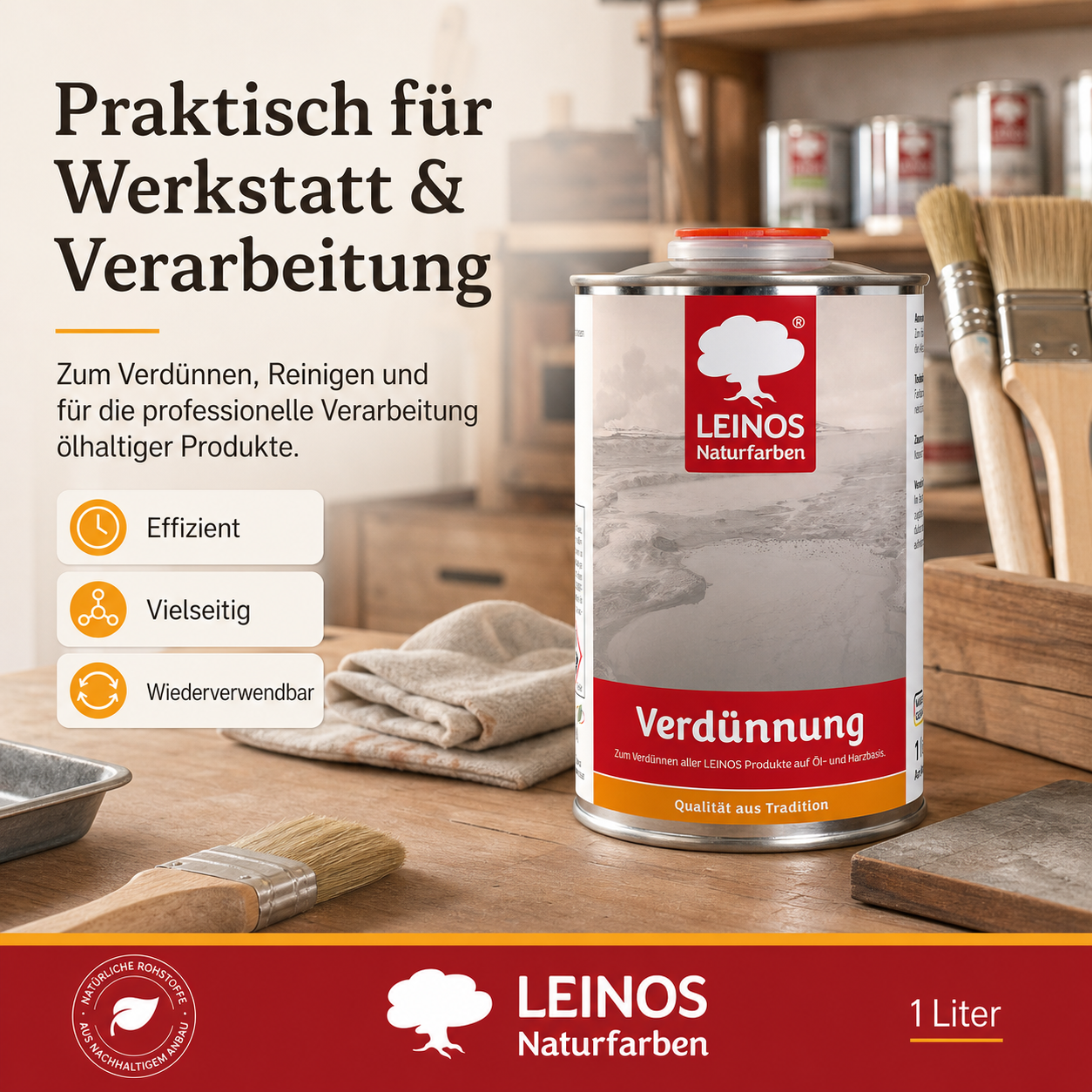 LEINOS 200 Verdünnung 1 Liter | Zum Verdünnen aller öligen Produkte sowie zur Reinigung der Arbeitsgeräte. Auch als Fleckentferner geeignet.