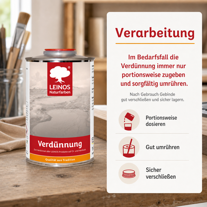 LEINOS 200 Verdünnung 1 Liter | Zum Verdünnen aller öligen Produkte sowie zur Reinigung der Arbeitsgeräte. Auch als Fleckentferner geeignet.
